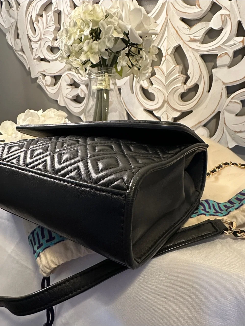 Tory Burch Black Leather Fleming Quilted Shoulder Bag